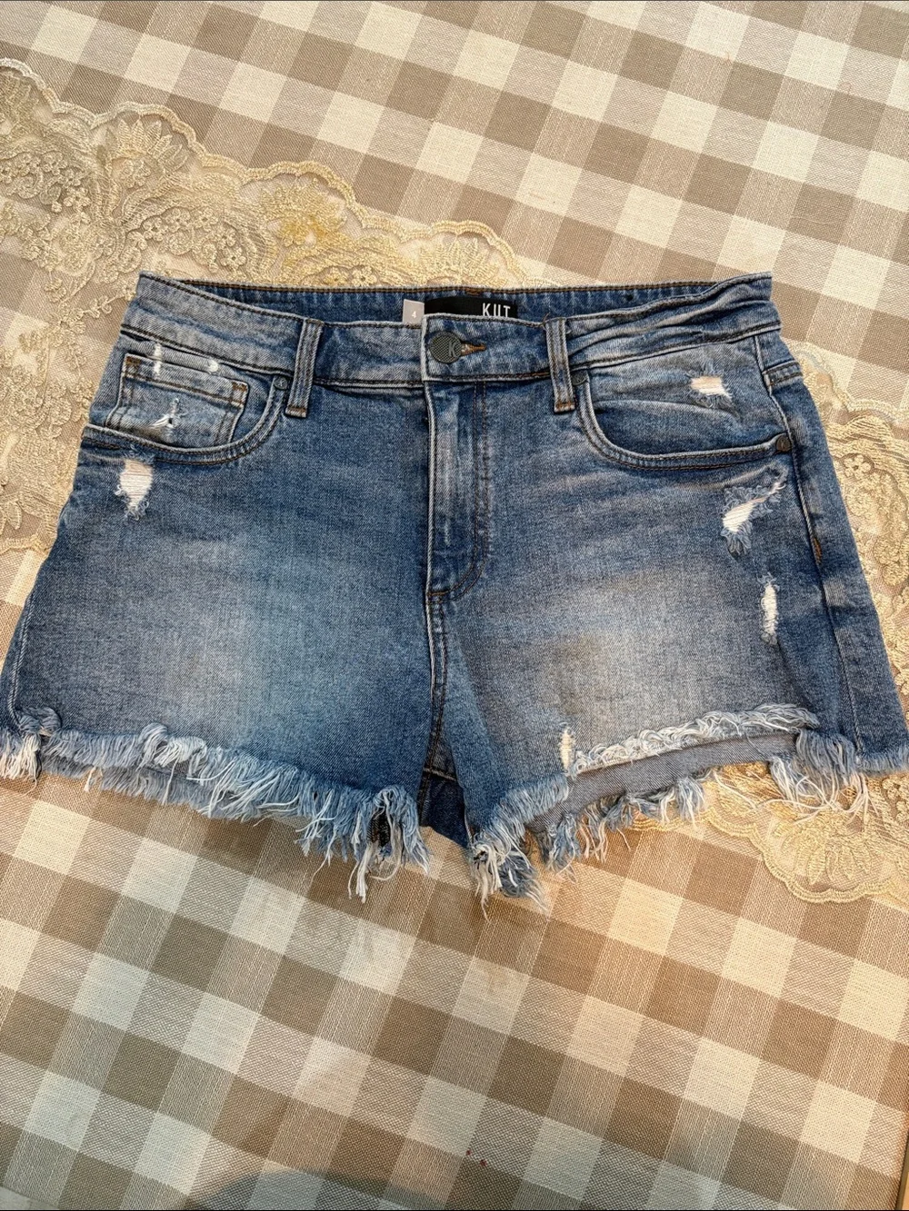 KUT From The Kloth Jane High Rise Distressed Denim Shorts | Size 4